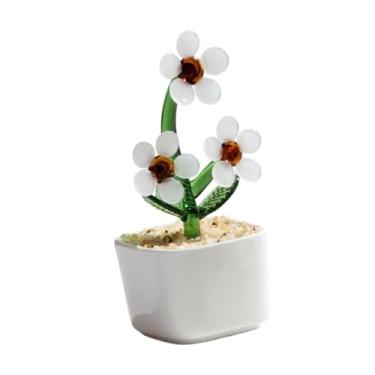 Imagem de Fenteer Ornamento de vidro Ornamento Central Peça de decoração de decoração estátua em vaso para prateleira, Branco