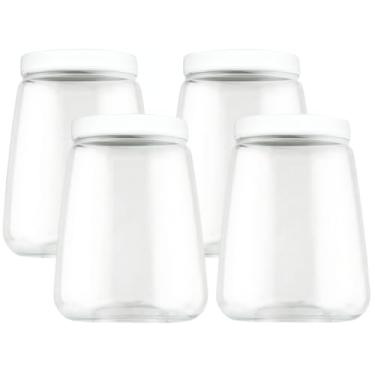 Imagem de Kit 4 Potes Plástico Com Tampa Pote Porta Mantimentos Transparente 2,1L Multiuso (Branco)