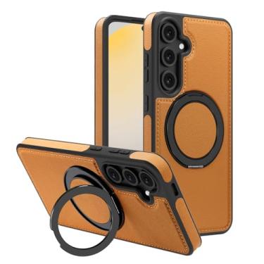 Imagem de Newhalper Capa magnética de couro adequada para Samsung Galaxy S24 FE [compatível com MagSafe] [Suporte e suporte de anel rotativo de 360 graus] Capa de telefone para Samsung S24 FE (marrom)