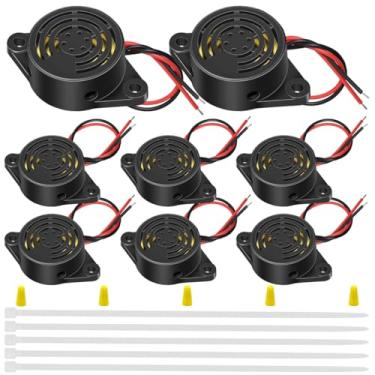 Imagem de MKBKLLJY 8 peças SFM-27 DC 3-24V buzzer eletrônico alarme sonoro contínuo campainha piezoelétrica CYT1083 com tampa de terminal abraçadeiras (200 mm) para motocicleta carro alarme Smart Door Locks