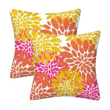 Imagem de AHAHM Fronha de almofada floral laranja rosa amarela dália casa de fazenda decoração interior exterior capa de almofada primavera verão fronha para sofá sala de estar quarto 40,6 x 40,6 cm conjunto de