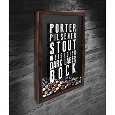Imagem de Quadro Porta Tampinhas Tiipos de cerveja 4 - Quadro Novo, 45x63, Marro