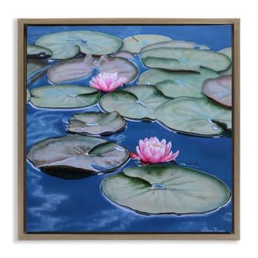 Imagem de Stupell Industries Blue Pond Lily Reflection Brown Floater Framed Canvas Wall Art Design por Valerie Rogers, 25 x 25