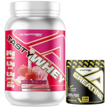 Imagem de Tasty Whey 3W Sabor Morango 900g + Creatina 300g - Adaptogen Science