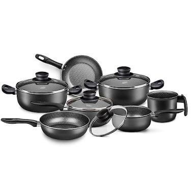 Imagem de MTA - Conjunto de Panelas com 7 Peças em Alumínio Antiaderente com Tampa de Vidro, Cor Grafite, Linha Supra.