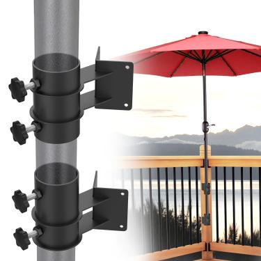 Imagem de Magacyo Suporte de guarda-chuva de pátio, base de montagem de grampo de guarda-chuva de metal resistente para poste de corrimão ao ar livre, varanda, pátio, cercas (suporte de canto)