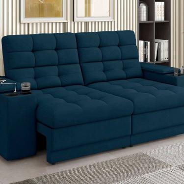 Imagem de Sofá Kansas Vel Copo/usb 205 Cm Retrátil e Reclinável 3 Lugares Azul