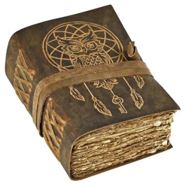 Imagem de Urooj Handicraft Livro de 400 páginas livro das sombras apanhador de sonhos em branco com couro de coruja livros de bruxaria grimório feitiço caderno de esboços faculdade poesia pessoal (coruja 2)
