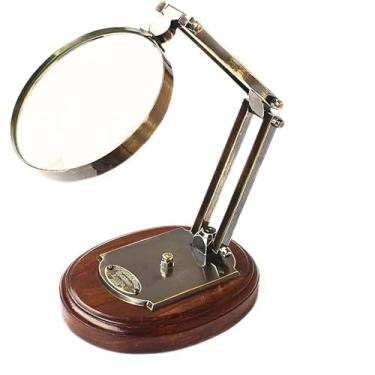 Imagem de Acessório de mesa em latão vintage Barraud & Sons London com ampliação de vidro e lupa antiga
