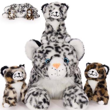 Imagem de Bicho de pelúcia MaoGolan Snow Leopard com bebês de 45 cm, 4 unidades