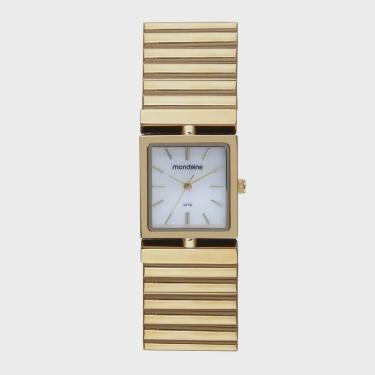 Imagem de Relogio Mondaine Feminino Ref: 32785lpmvde1 Retangular Mola Dourado