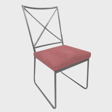 Imagem de Cadeira Sala de Jantar Escritório Office Clark Industrial Ferro Cinza Suede Rose Gold - Ahz Móveis