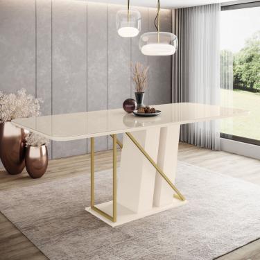 Imagem de Mesa de Jantar 6 Lugares 1,8m Tampo mdf e Vidro Canto Arredondado Andy Henn