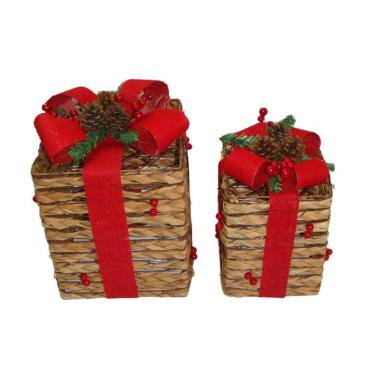 Imagem de Kit 2 Caixas de Presente Natalina Natural e Vermelho
