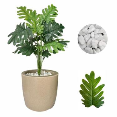 Imagem de Planta Artificial Bananinha Vaso Liso Cores Pedras Branca - Flor Imp