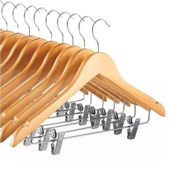 Imagem de Cabide De Madeira com Presilha Roupa Adulto Marfim Calça Kit 30 Peças Top