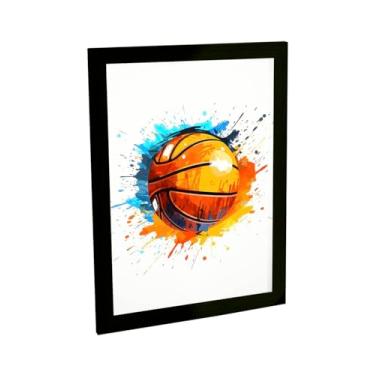 Imagem de Quadro Decorativo Basquete Ilustração Bola Colorida Aquarela Decoração Quarto Sala