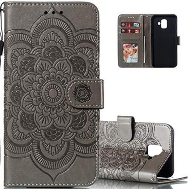 Imagem de LEECOCO Capa para Galaxy A6 2018 Mandala Embossing Luxury PU Leather Flip Notebook Carteira Estilo Livro Suporte Magnético Slot para Cartão Folio Bumper Capa de Proteção para Samsung Galaxy A6 2018