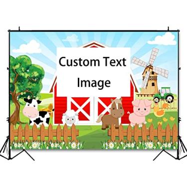 Imagem de Avezano Pano de fundo de celeiro vermelho de fazenda para festa infantil, desenhos animados, animais de fazenda, sessão de fotos de aniversário, sessão de fotos, tema de fazenda, festa, bolo, mesa