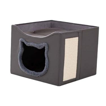 Imagem de Bothyi Cama de gato para gatos internos condomínio móveis laváveis ​​dobráveis ​​com almofada para arranhões para um pequeno refúgio de gato de verão de, Cinza