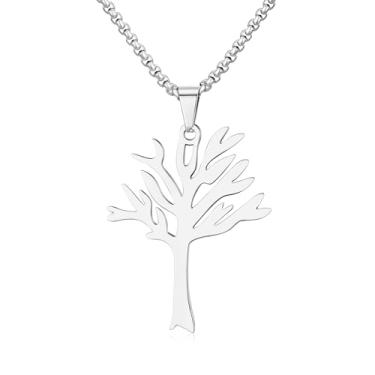 Imagem de Plikin Colar de árvore venenosa de aço inoxidável para mulheres, árvore da vida, pingente sem folhas, joias presentes