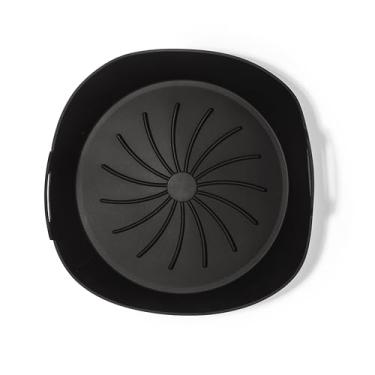 Imagem de The Silicone Kitchen Forro de silicone reutilizável para fritadeira a ar com ímã de tabela de conversão de cozimento de fritadeira a ar, acessórios para fritadeira de ar, seguro para lava-louças, livre de BPA, (19 cm de diâmetro, preto fosco)