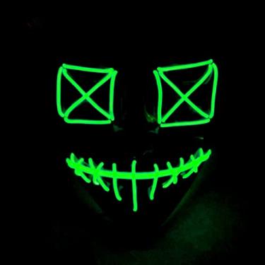 Imagem de JIAOZI Máscara de Halloween, máscara de LED iluminada, máscara assustadora para festivais, cosplay, fantasia de Halloween, baile de máscaras (verde)