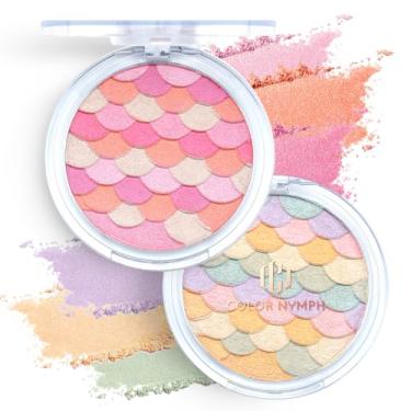 Imagem de Color Nymph Paletas De Maquiagem Com Blush E Iluminador Multicoloridos, Pó Cintilante Suave Altamente Pigmentado, Vegano E Livre De Crueldade, Design Ideal Para Viagens (Rosa Pêssego E Dourado)