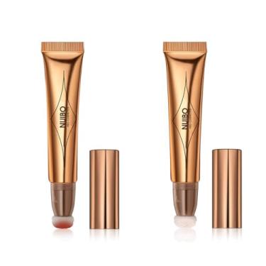 Imagem de Blush Beauty Wand Highlighter 2 unidades, blush facial líquido fosco e iluminador com aplicador de almofada, bastão cremoso suave e sedoso natural anexado fácil de misturar, bastão de maquiagem de