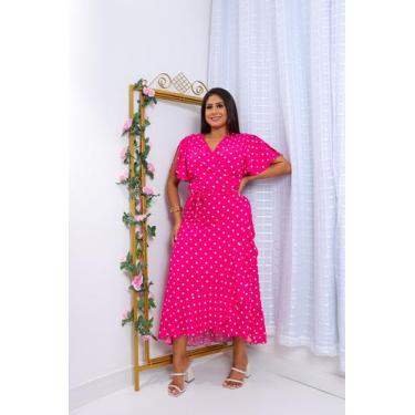 Imagem de Vestido envelope longo bolinhas de viscolinho manga curto - LAJMA STOR