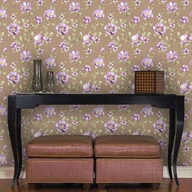 Imagem de Papel de Parede Floral Lilás com Fundo Marrom - Inove Papéis de Parede