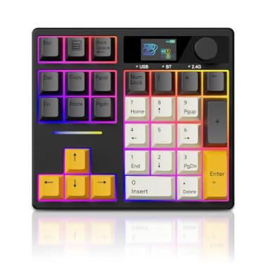 Imagem de ZMX X BOYI TD31Pro Teclado numérico mecânico, 30 teclas Hot Swap sem fio BT5.0/2,4GHz/Tipo-C Teclado numérico com fio programável RGB Gaming Teclado Numpad com botão de tela para laptop/Mac (preto)