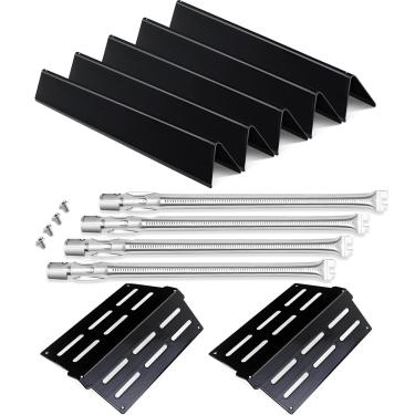 Imagem de Peças de grelha para Weber Genesis 300 Series E310 E320 E330 S310 S320 S330 EP310 EP320 EP330 com queimador de controle frontal, 4 tubos de queimador, 5 barras de sabor, 2 defletores de calor Weber