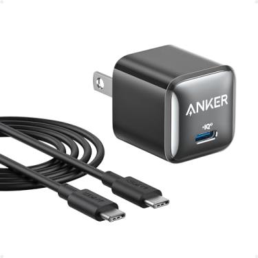 Imagem de Anker Bloco de carregador USB C, 20W PIQ 3.0 carregamento rápido compacto para iPhone 17/16/15 e mais séries, Galaxy, Pixel 4/3, iPad (preto, 1 pacote e 1 cabo)
