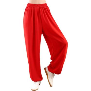 Imagem de Calças Unissex De Tai Chi Confortável De Cor Sólida De Algodão Mais Seda Cintura Elástica Roupas De Artes Marciais Soltas Casuais Leves Com Cordão Calças De Ioga De Praia, 002, 3XL