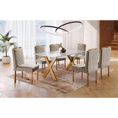 Imagem de Conjunto Sala de Jantar 6 Lugares Espanha Mesa e Cadeiras Madeira Maci