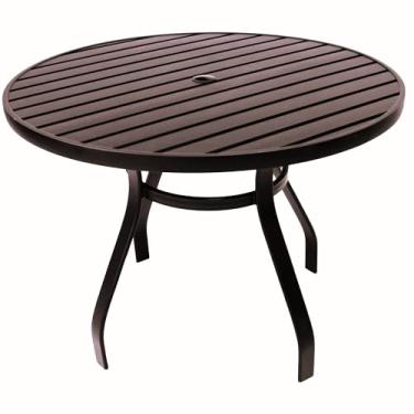 Imagem de Mesa 90cm de Alumínio Ripada para Área Externa Jardim Piscina Interna Jantar Cozinha (Marrom)