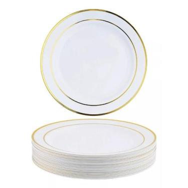 Imagem de Kit 60 Pratos Sobremesa 19Cm Descartáveis Luxo Plástico Gold - Udlandi