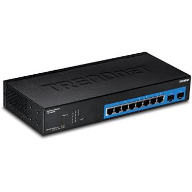 Imagem de Interruptor inteligente de 10 portas Gigabit Web da Trendnet, 20 Gbps, capacidade de comutação de 20 Gbps, 8 x portas RJ-45, 2 x SFP, compartimentos, VLAN, QoS, LACP, suporte IPv6, sem ventilador, suporte de rack, proteção vitalícia, TEG-082WS