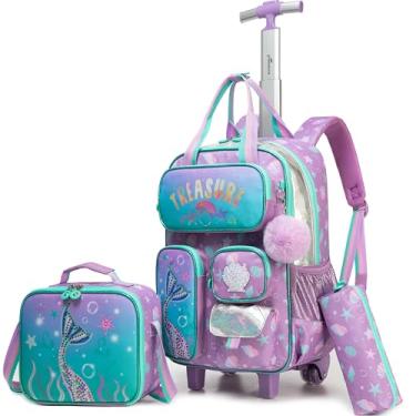 Imagem de MYHSBYO Mochila com rodinhas para meninas e meninos, com rodas, mala de viagem, Uma sereia azul