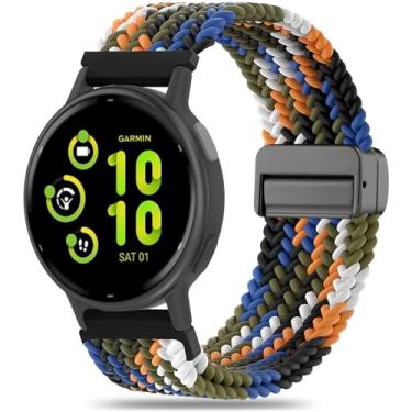 Imagem de Oanux Pulseira trançada magnética de 20 mm compatível com Garmin Vivoactive 5/Vivoactive 6/3/3 Music, pulseira esportiva macia de nylon elástico para Venu Sq 2/Venu 2 Plus e Forerunner 55/165/245/645