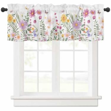Imagem de Cortina de cortina para cozinha, libélulas de verão, borboletas, flores de primavera, folhas, bolso para varão, tratamento de janela, isolamento térmico para decoração de banheiro, sala de estar, (1