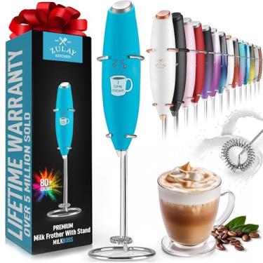 Imagem de Zulay FrothMate Poderoso Espumador de Leite para Café – Máquina de Espuma Portátil e Compacta para Lattes, Cappuccinos, Matcha, Chocolate Quente – Espumador de Leite – Batedor Elétrico Sem Suporte – Azul