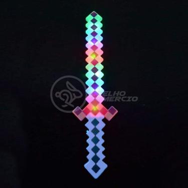 Imagem de Kit Brinquedo Espada Pixel Minecraft 58cm C/Som Luz+3 Pilhas