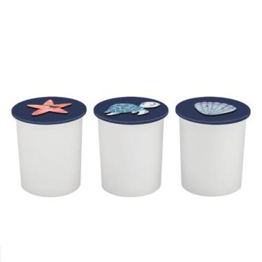 Imagem de Trio de Potes Kit Higiene Bebê Quarto Lavável Fundo do Mar - Neném na 
