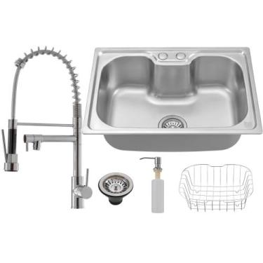 Imagem de Kit Cuba Aço Inox C/ Torneira Flexível Gourmet Cozinha - Holtter Home 