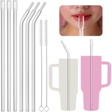 Imagem de NiHome Canudos De Vidro Borossilicato Reutilizáveis 30 Cm Com Ponta Plana E Antirrugas, 6 Unidades, Para Copos Stanley 900 Ml 1,2 Litro, Conjunto Reto Curvo, Reduz Linhas Expressão, Ecológico, Laváv