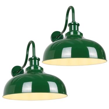 Imagem de Diyel Luminárias De Celeiro Em Formato Pescoço Ganso Para Áreas Externas, Arandelas Rústicas Parede Com Cúpula 14", Luminária Montagem Externa Fazenda, Lanterna Verde Industrial Varanda, Entrada, Ga