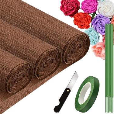 Imagem de VNAKER Rolo De Papel Crepom (24 Cm X 2,4 M/3 Rolos), Conjunto Grosso Multicolorido, Branco, Preto, Verde, Rosa Etc. Para Decoração Festa Aniversário, Casamento E Artesanato Faça Você Mesmo (Marrom)
