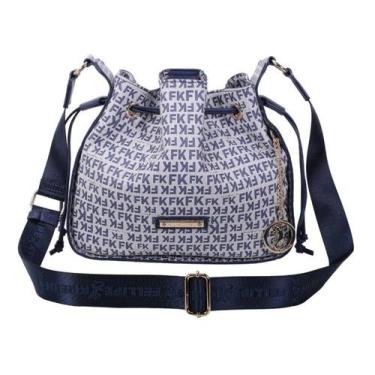 Imagem de Bolsa Feminina Satchel Média Fellipe Krein FK625 Monograma, Azul
